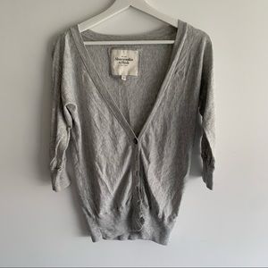 Abercrombie & Fitch Light Grey Heather 3/4 Sleeve Cardigan